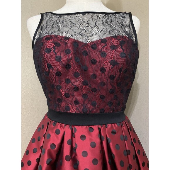 Aidan by Aidan Mattox Burgundy Cocktail Dress Mini Flare Lace‎ Polka Dot Size 2 - Picture 2 of 7